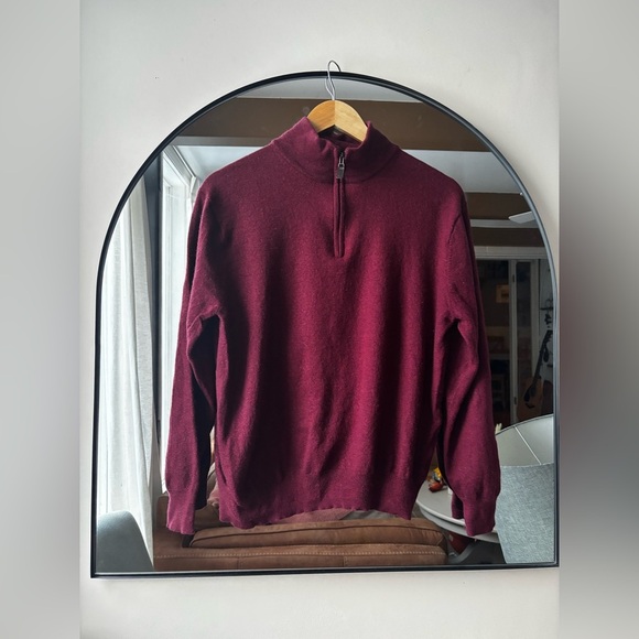 Jos. A. bank. | mens italian wool burgundy quarter zip | side large - Picture 3 of 6